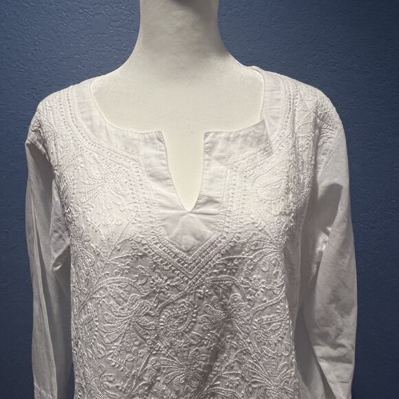 JAYSHREE DALAL Hand Embroidered Tunic Top White Women's Size Medium Boho Beachy - Picture 2 of 14